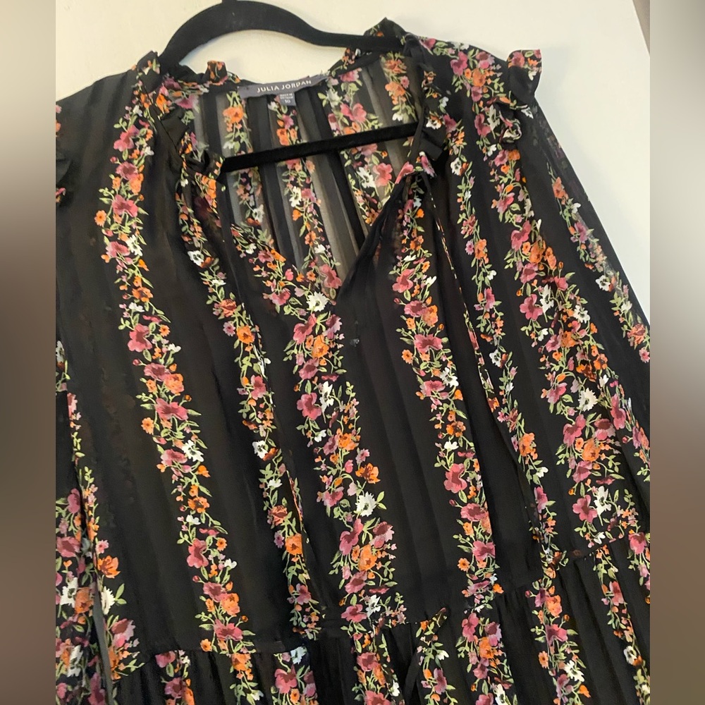 Julia Jordan Long Sleeve Ruffle
Drawstring Floral  Midi Dress Size 10 - Picture 9 of 12
